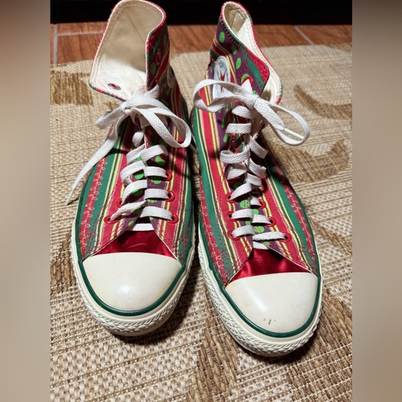 Vintage Converse Chuck Taylor Rare Christmas Holiday Shoes W10 M8 Ribbon design - Picture 3 of 14